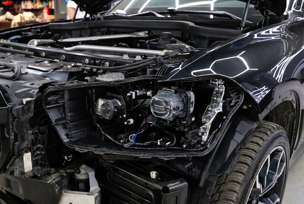 BMW X5 G05: ремонт и тюнинг фар, подготовка и установка Bi-LED линз AOZOOM X7