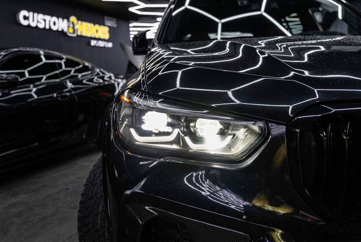 BMW X5 G05: ремонт и тюнинг фар, проверка включённого света после доработки