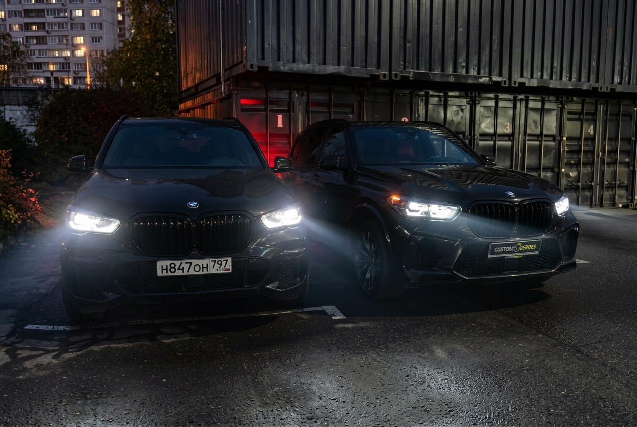 BMW X5 G05: ремонт и тюнинг фар, сравнение штатного и доработанного света двух BMW X5