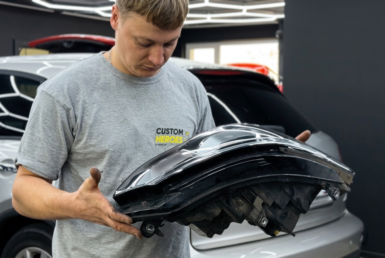 Снятая фара Volkswagen Golf 8 R на рабочем столе