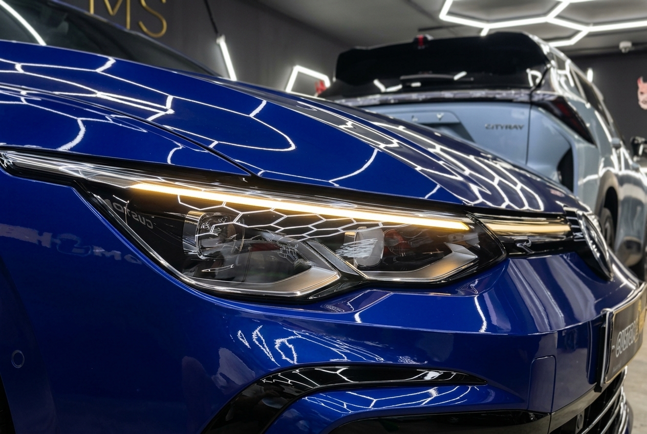 Передняя фара Volkswagen Golf 8 R после герметизации