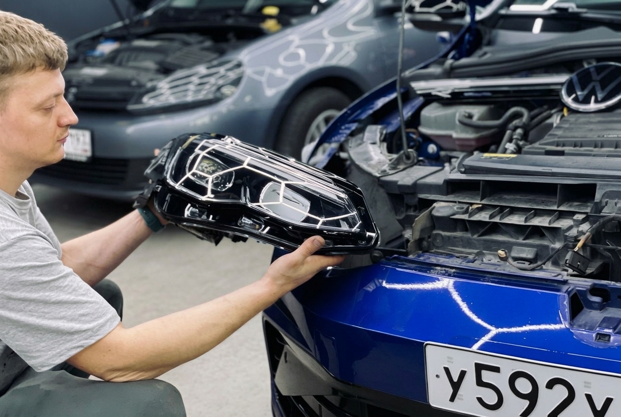 Снятие передней фары с Volkswagen Golf 8 R