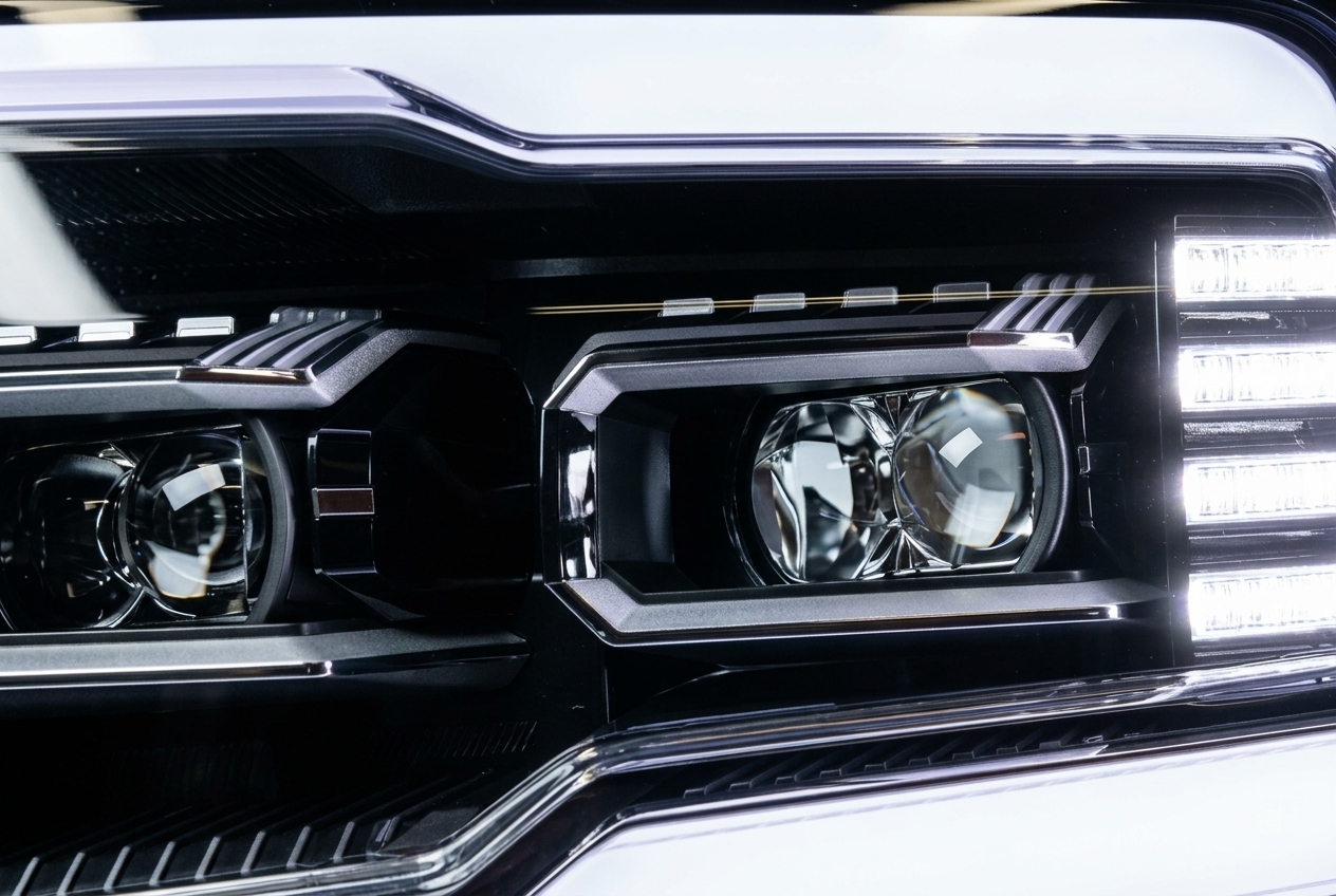 Итоговый вид синего BYD Leopard 5 с доработанными фарами