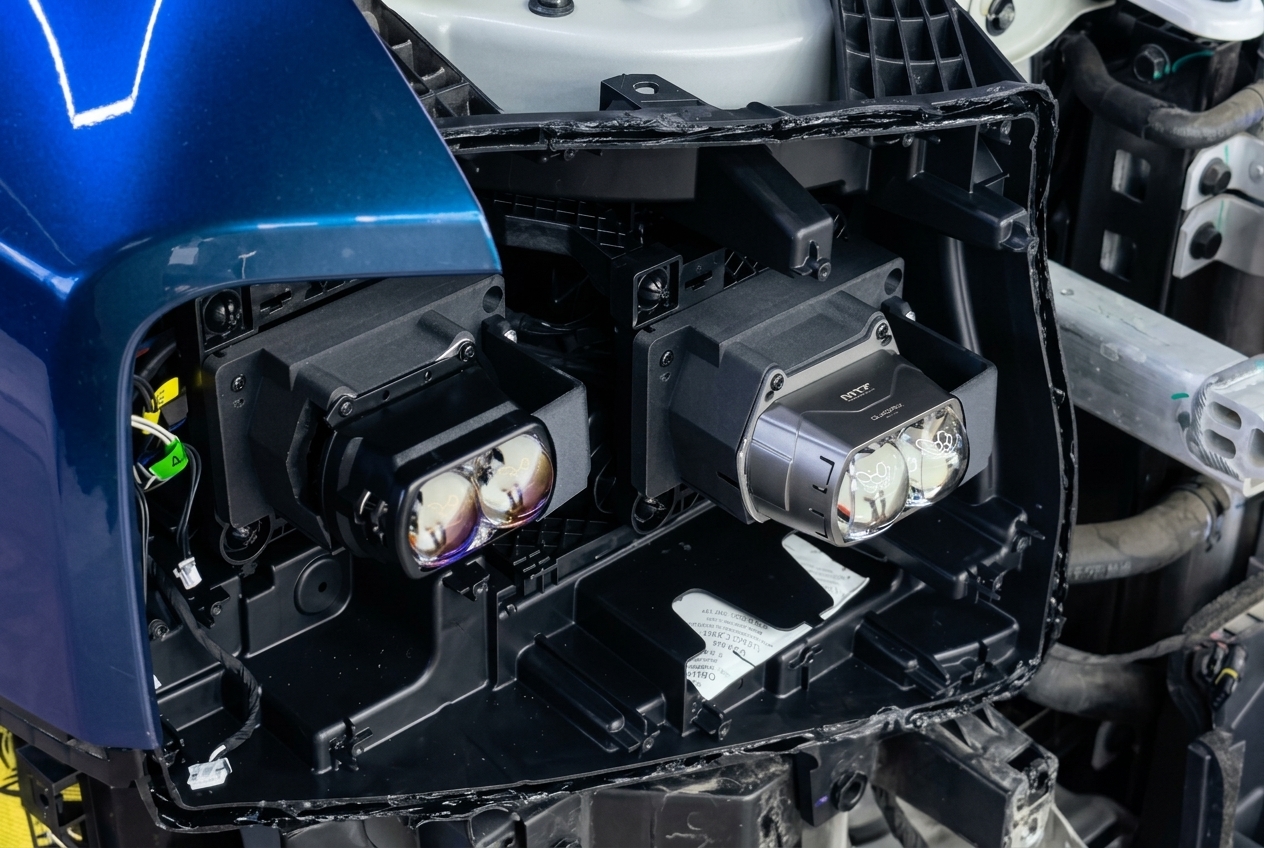 Новая Bi-LED-линза в открытом корпусе фары BYD Leopard 5