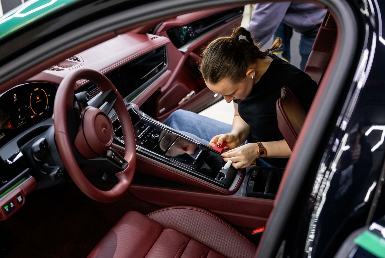 Оклейка глянцевых деталей салона: кадр 26, Porsche Panamera 4