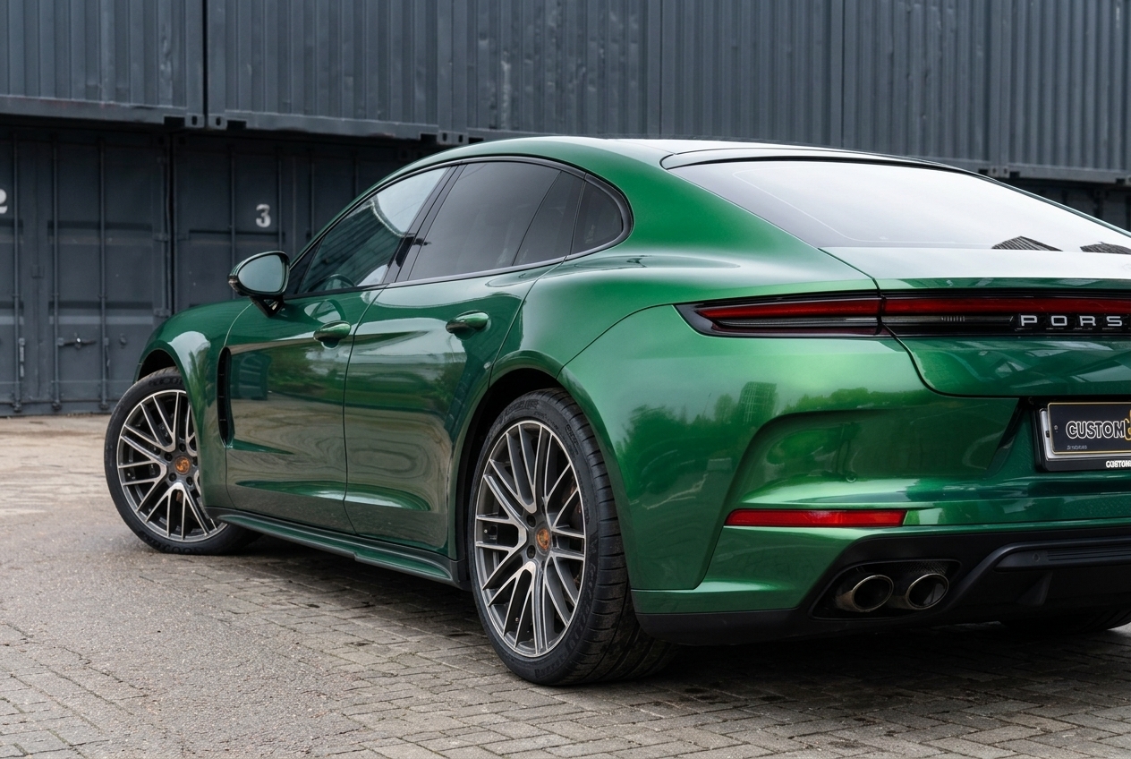 Готовая зелёная Porsche Panamera 4 после оклейки кузова: кадр 34, Porsche Panamera 4