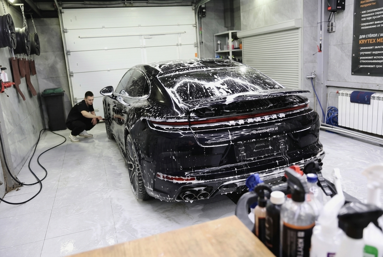 Автомобиль до смены цвета и подготовка кузова: кадр 9, Porsche Panamera 4