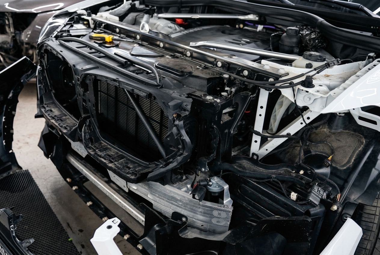 Передняя часть BMW X5 G05 после демонтажа бампера