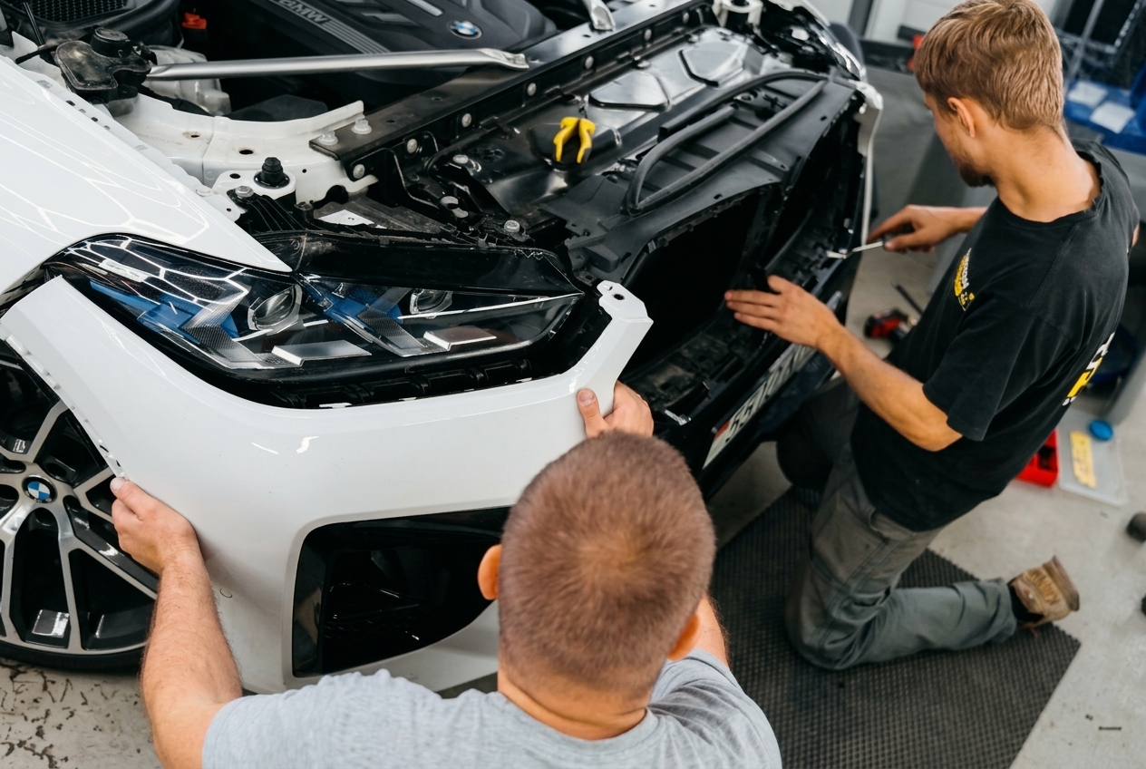 Подготовка передней части BMW X5 G05 к демонтажу фары