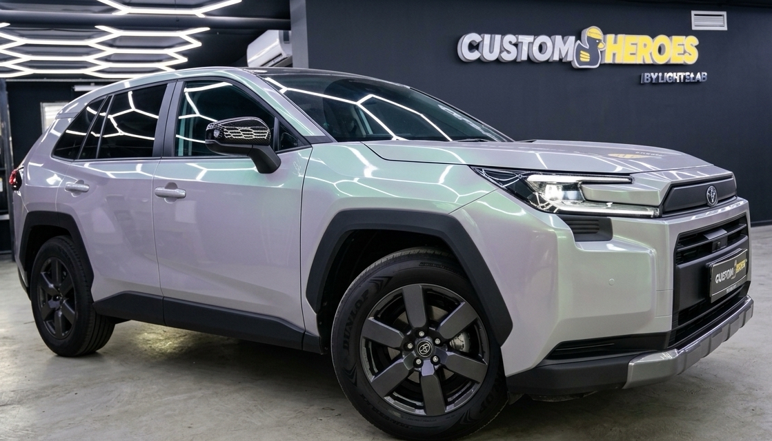 Смена белого цвета Toyota RAV4 2026 на пленку Sunmax
