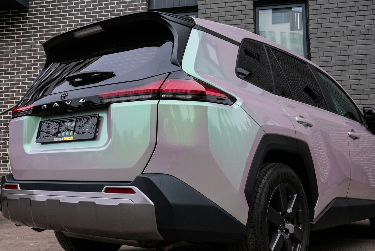 Черная глянцевая крыша Toyota RAV4 XA60 после оклейки пленкой