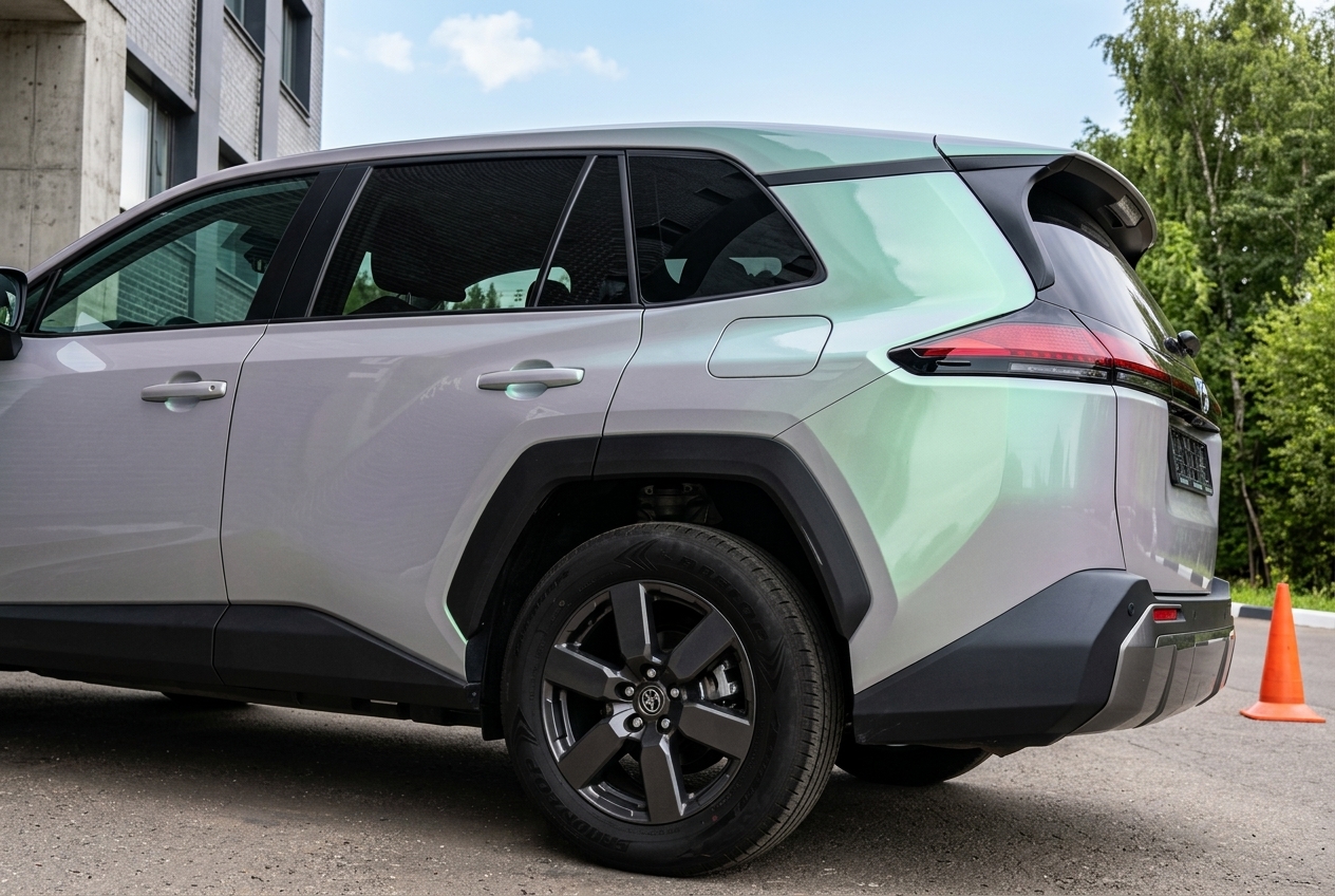 Оклейка крыши Toyota RAV4 2026 черной глянцевой полиуретановой пленкой
