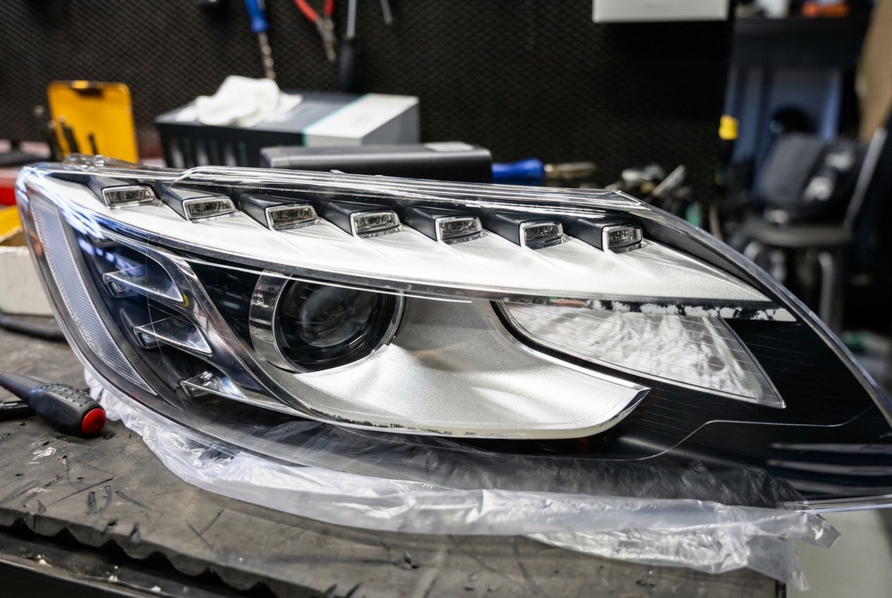 Пыль на линзе и отражателе фары Audi Q7 4L