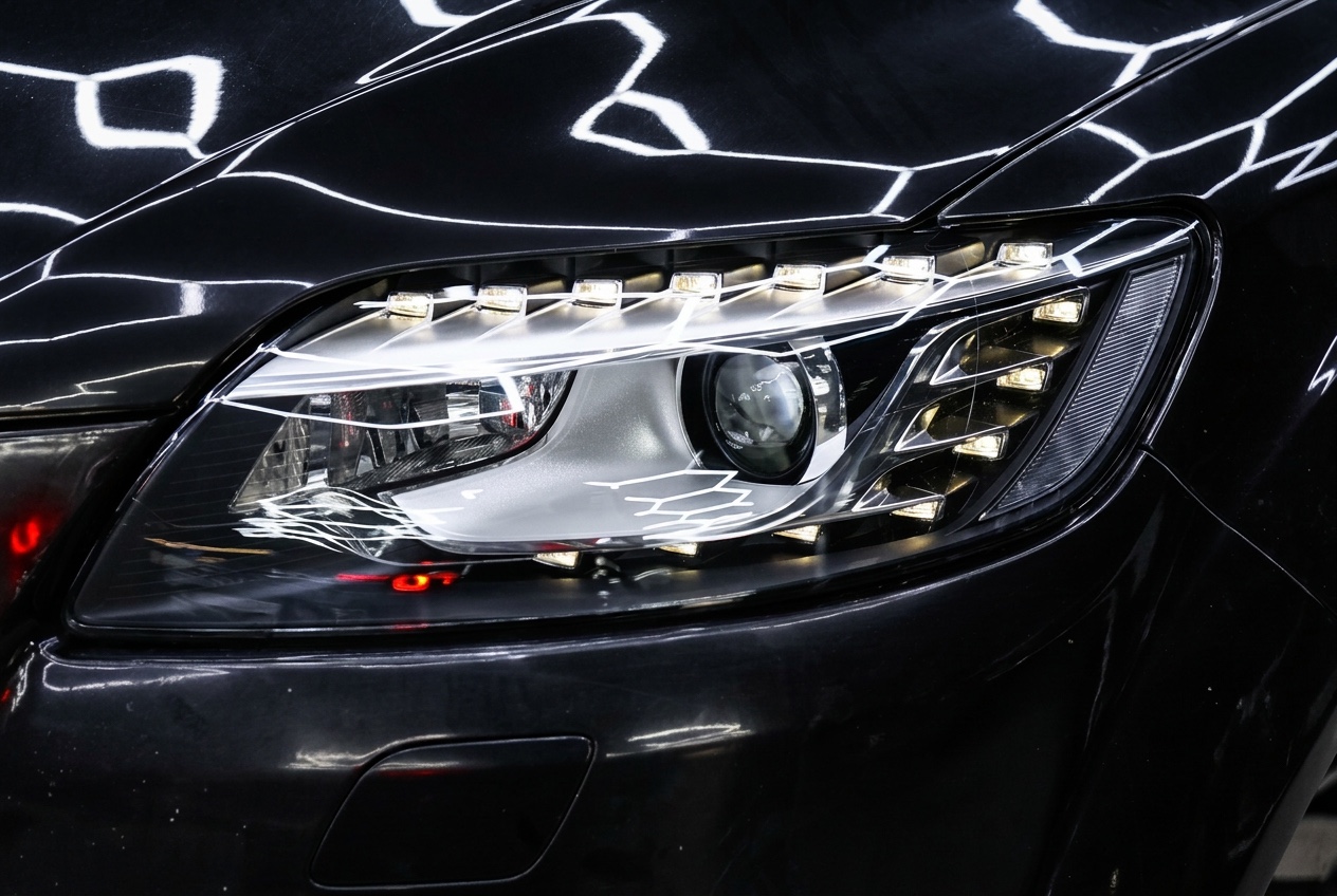 Прозрачная оптика Audi Q7 после очистки и герметизации
