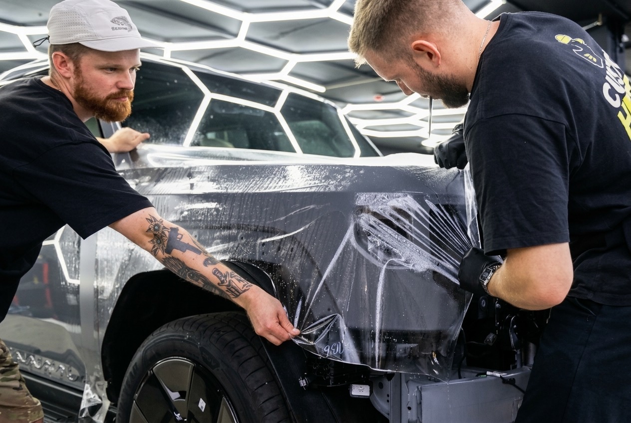 Продолжение оклейки iCar V27 защитной полиуретановой плёнкой